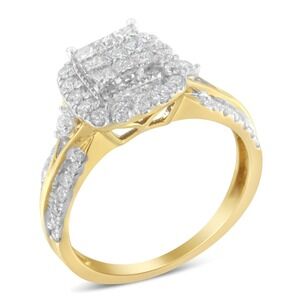 Haus of Brilliance 10K Yellow Gold Diamond Cushion-Shape Halo 3-Band  Ring Sz 7